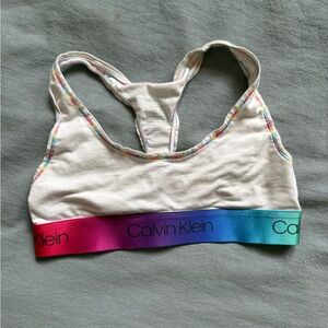 Calvin Klein White Racerback Bralette with Rainbow Trim